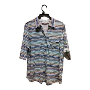 Striped Button Down Shirt - Blue, Green, and White Size Medium